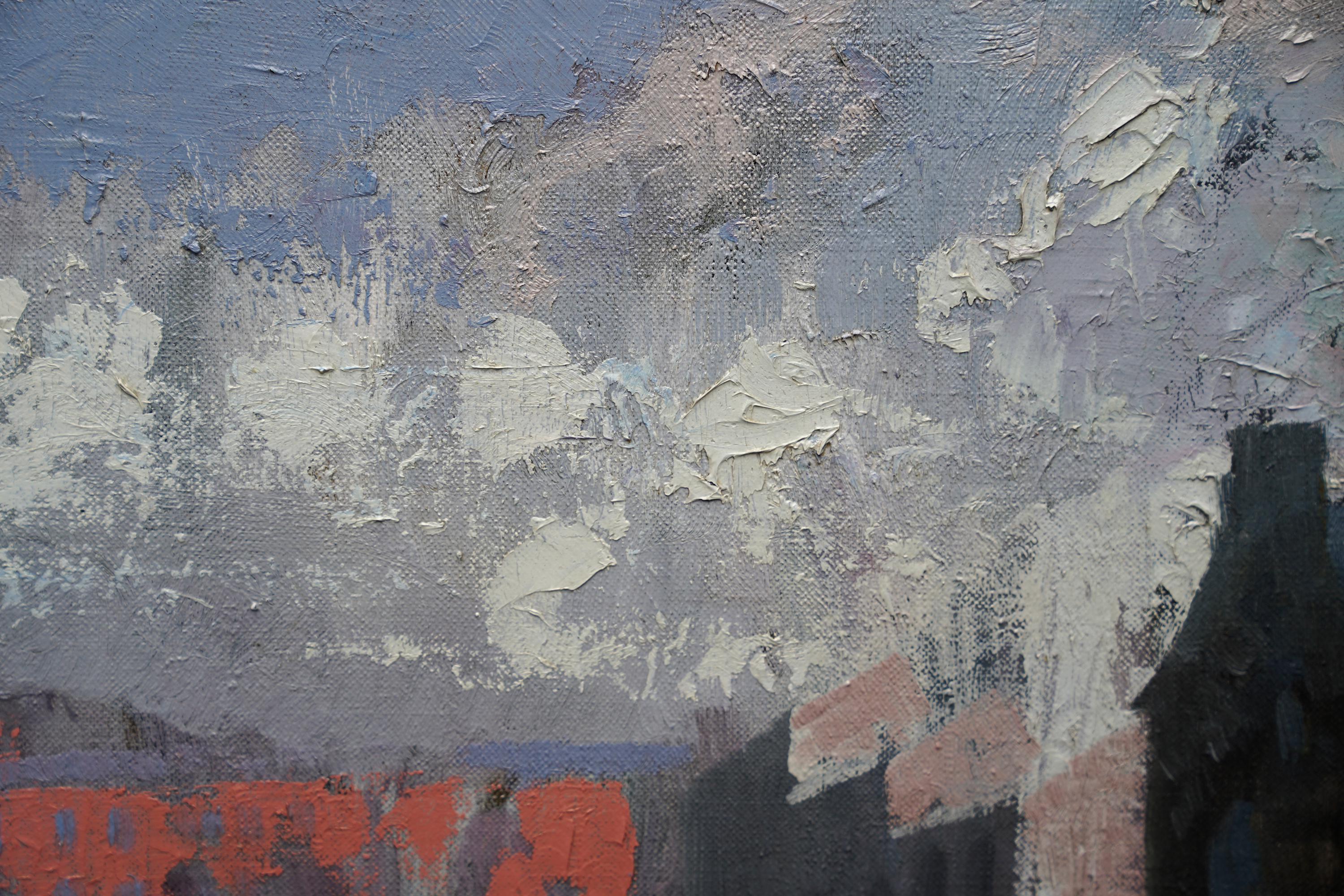Industrial Railway Landscape - Scottish 50s art Post Impressionist oil painting For Sale 1