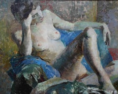Reclining Nude - Industrial Scene Verso - Scottish 1940's portrait oil painting