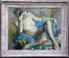 Antique Reclining Nude - Industrial Scene Verso - Scottish 1940's portrait oil painting