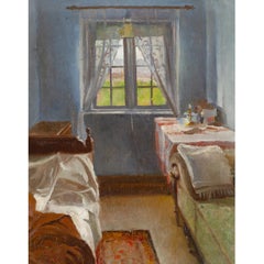 Bedroom Interior, Early 20th-Century Danish Oil Painting