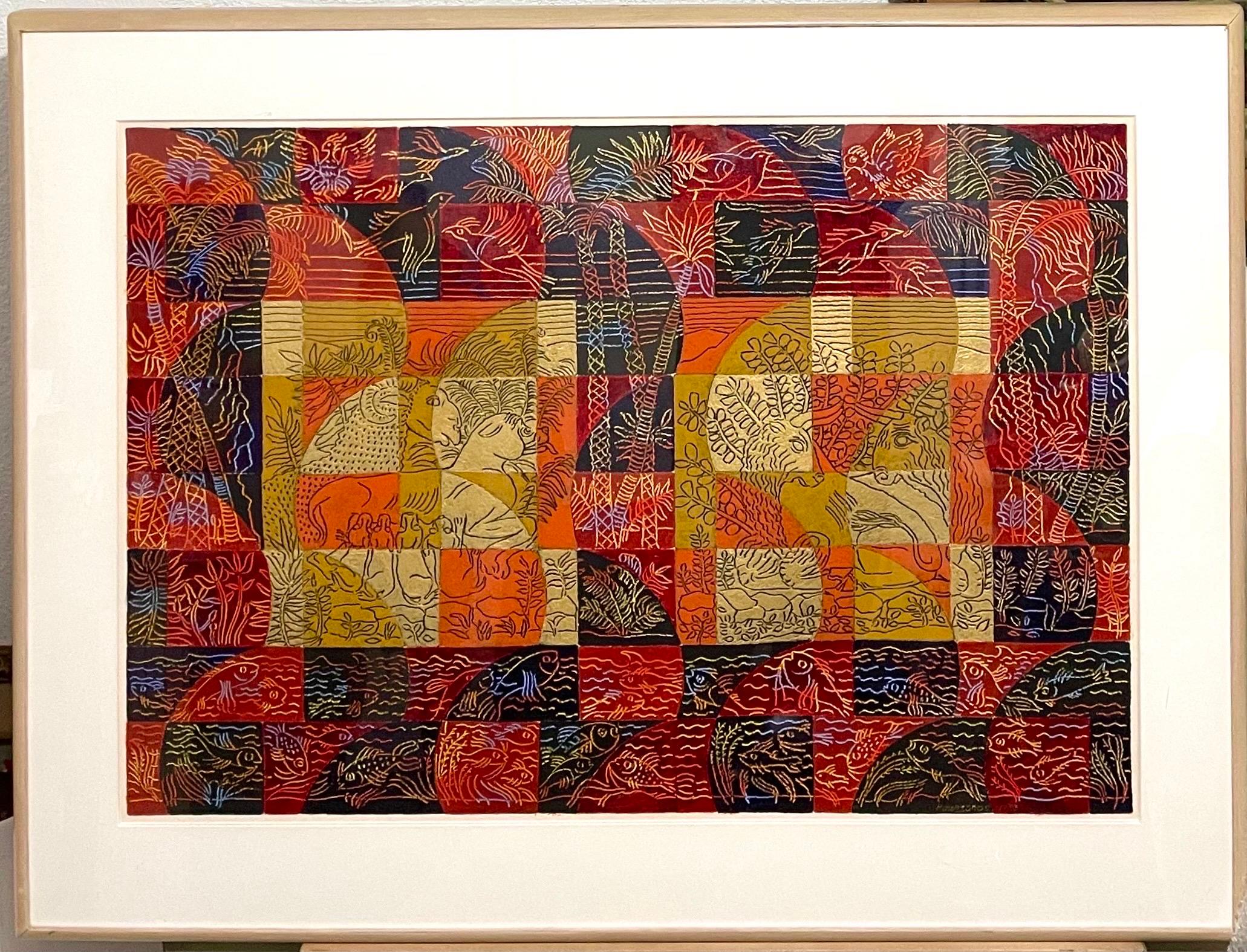 Gran pintura con motivos y adornos Expresionista abstracto Harry Koursaros P&D en venta 10