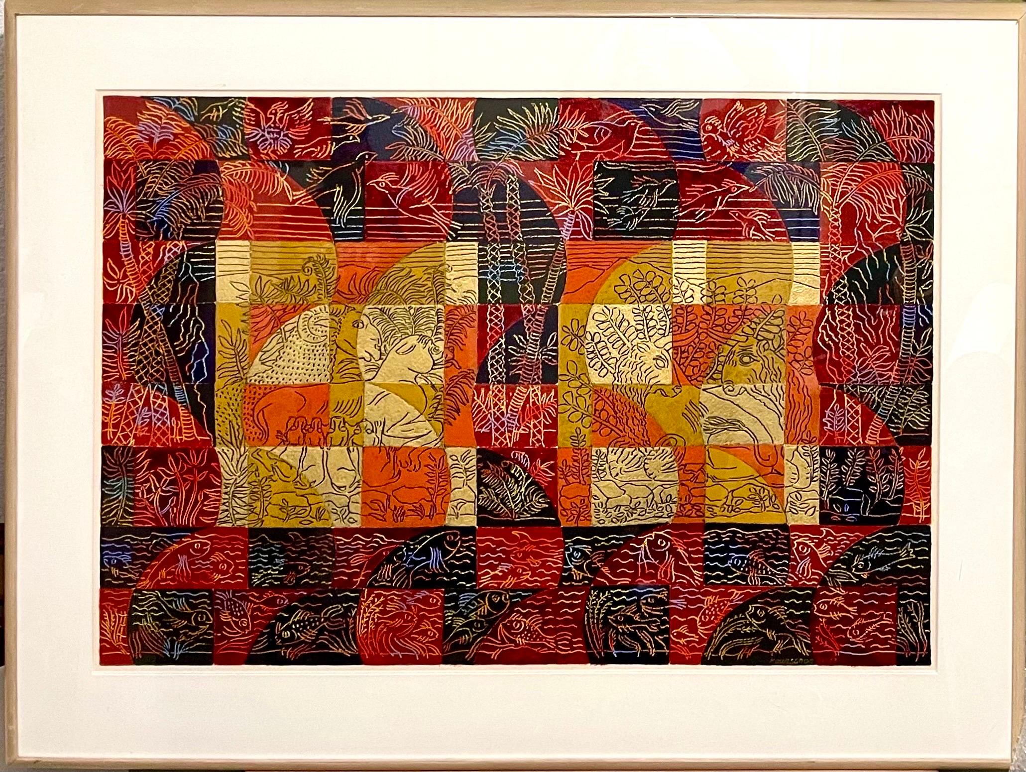 Gran pintura con motivos y adornos Expresionista abstracto Harry Koursaros P&D en venta 1