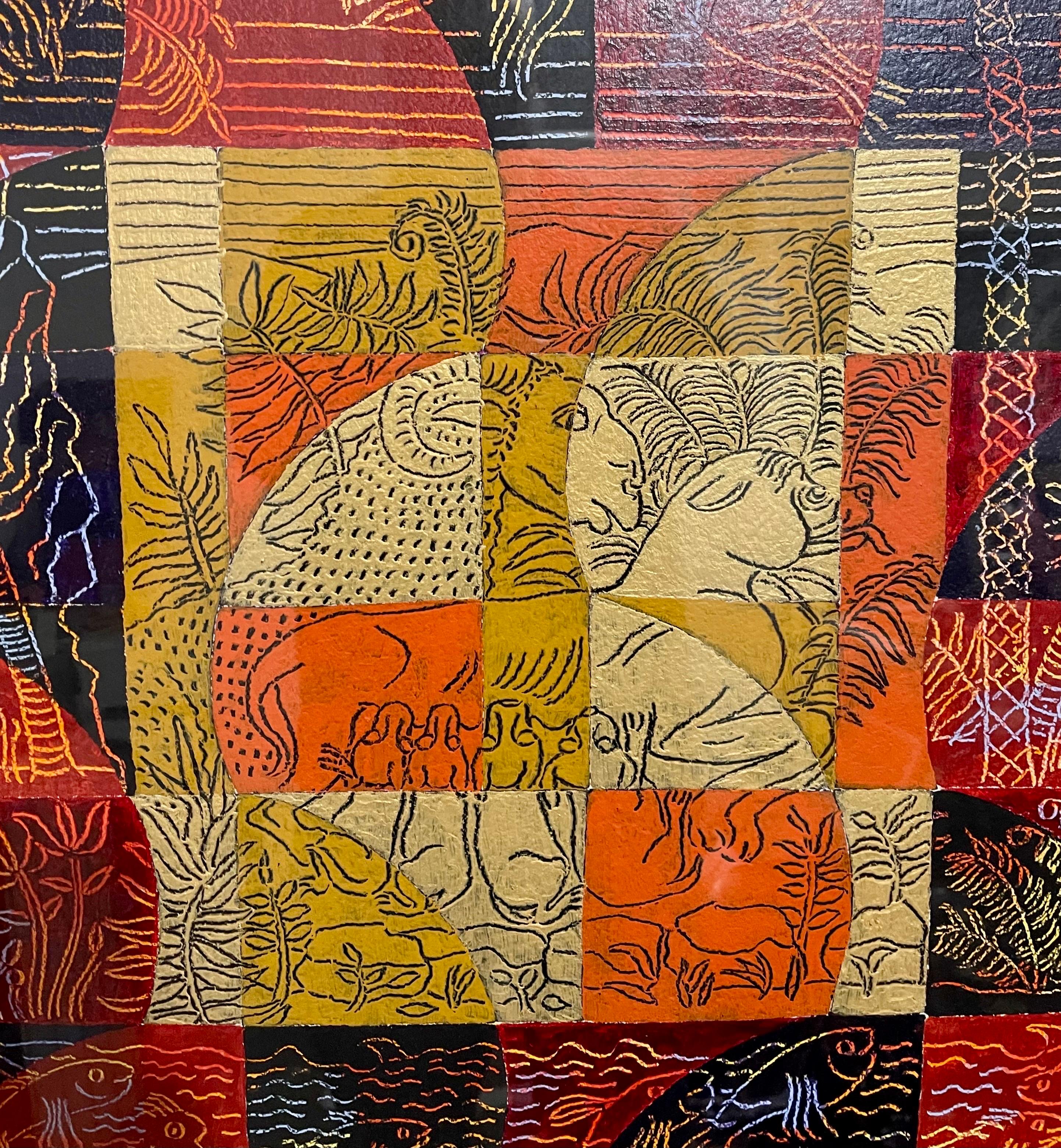 Gran pintura con motivos y adornos Expresionista abstracto Harry Koursaros P&D en venta 5
