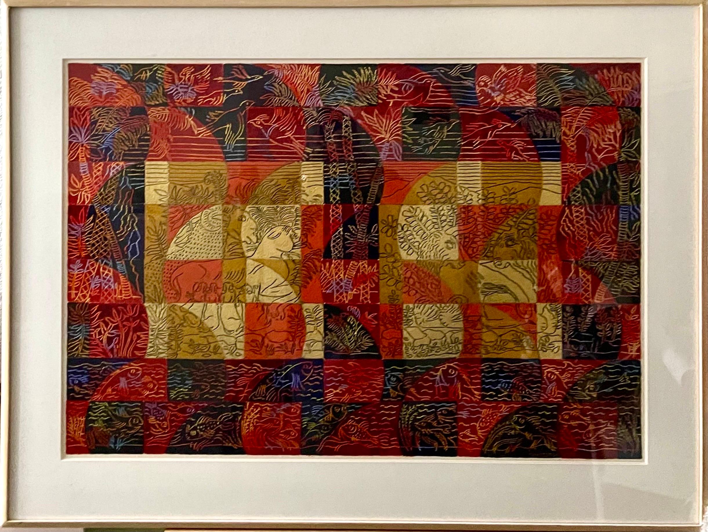 Gran pintura con motivos y adornos Expresionista abstracto Harry Koursaros P&D en venta 6