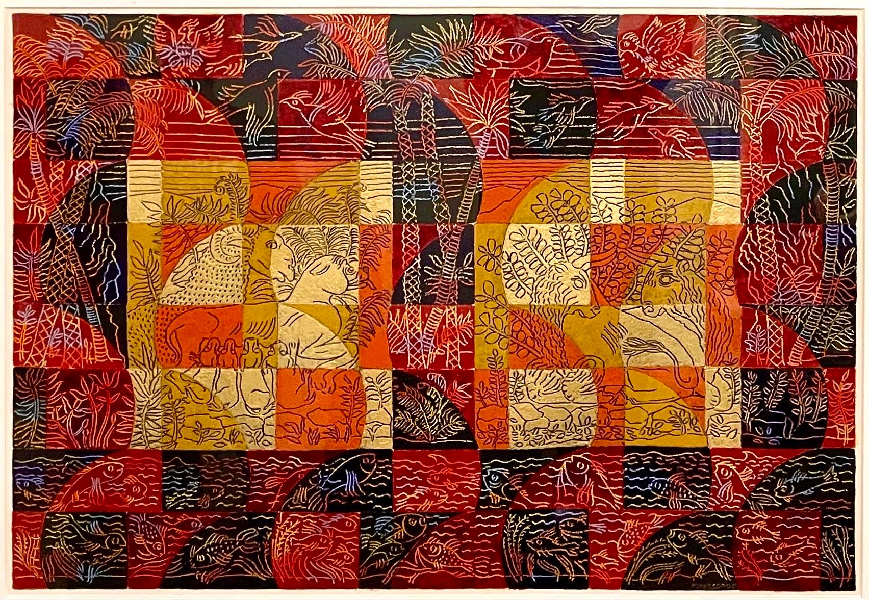 Gran pintura con motivos y adornos Expresionista abstracto Harry Koursaros P&D en venta 7