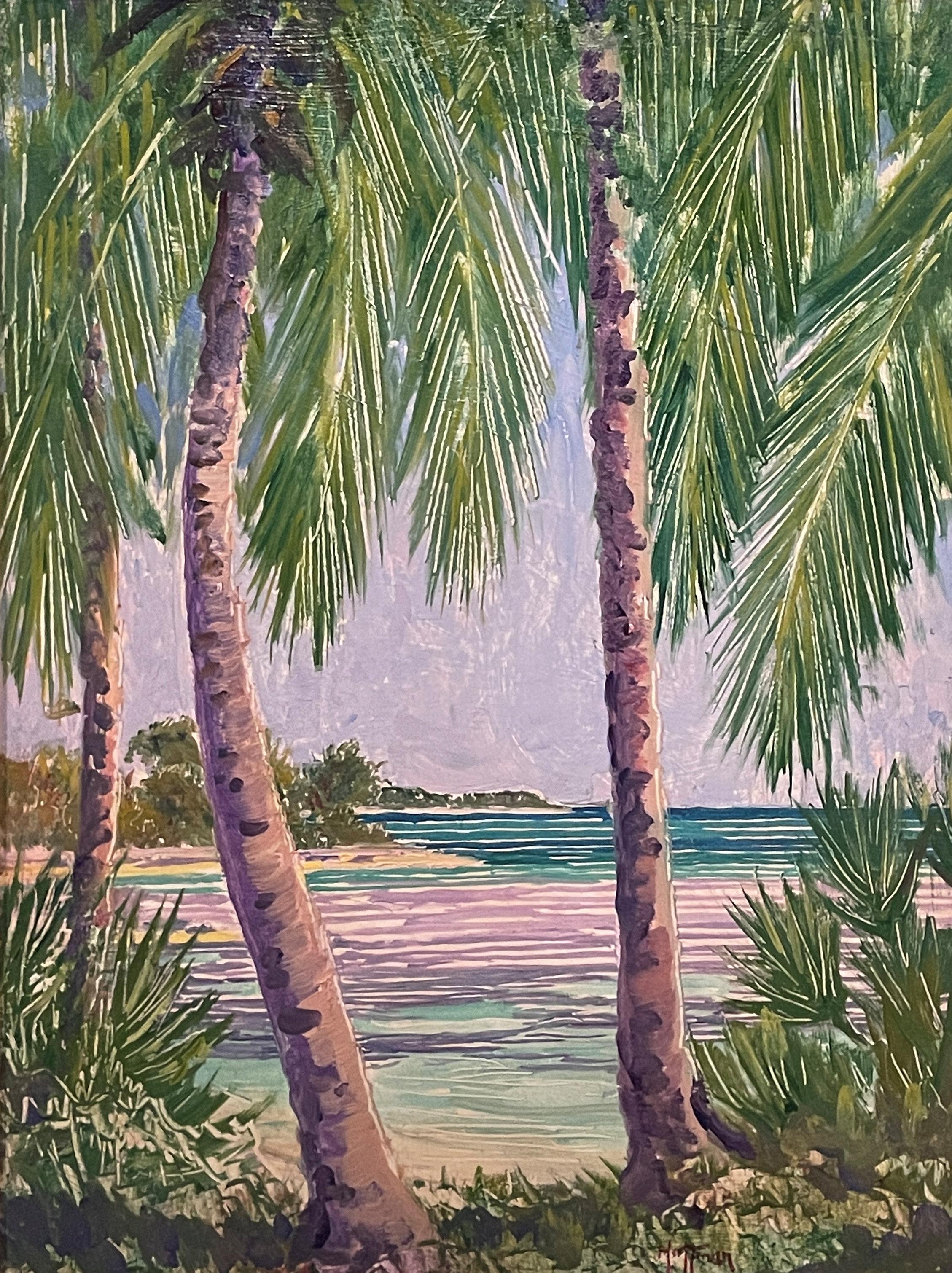 Harry L. Hoffman Landscape Painting - "Bermuda Landscape with Palm Trees, " Harry Hoffman, American Impressionism