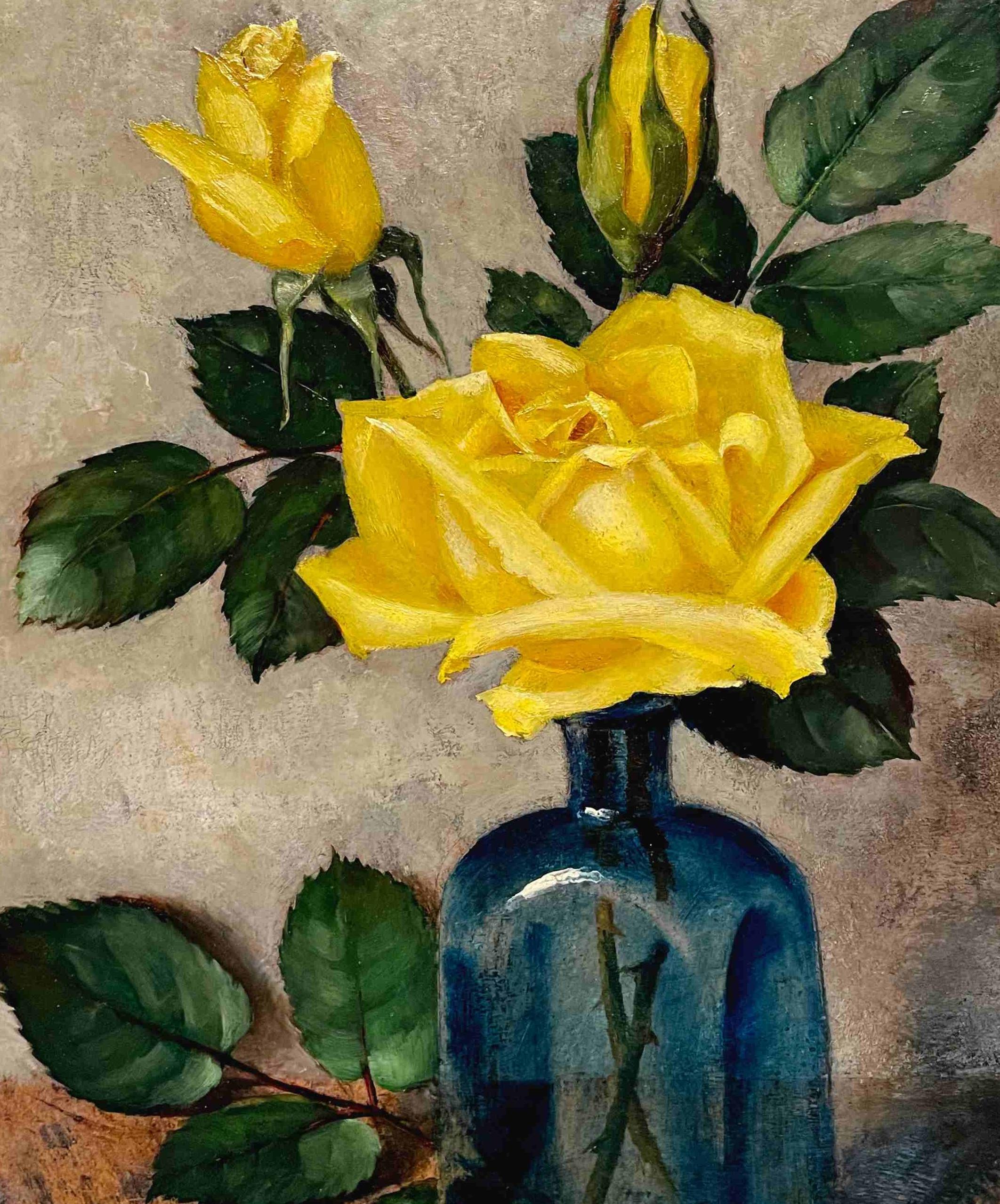 Exquisite ca. 1935 American Precisionist Painting of a Yellow Rose by Harry Lane For Sale 1