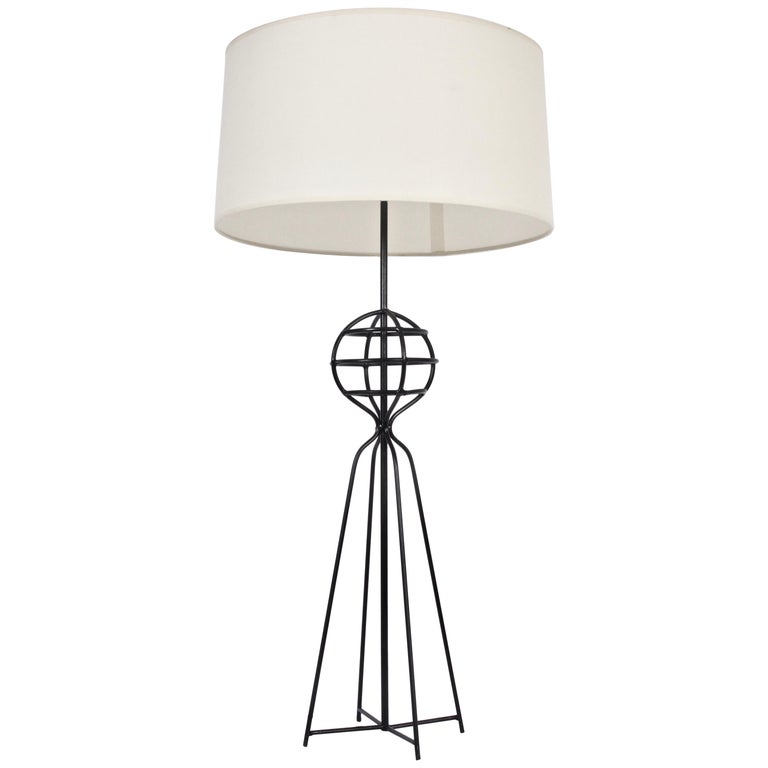 Harry Lawenda for Kneedler-Fauchere Large Black Iron Table Lamp, circa 1950 For Sale