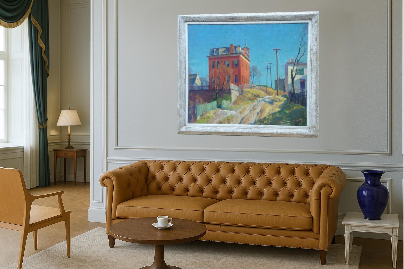 Maison rouge (La Maison Hoffman) - Bleu Landscape Painting par Harry Leith-Ross