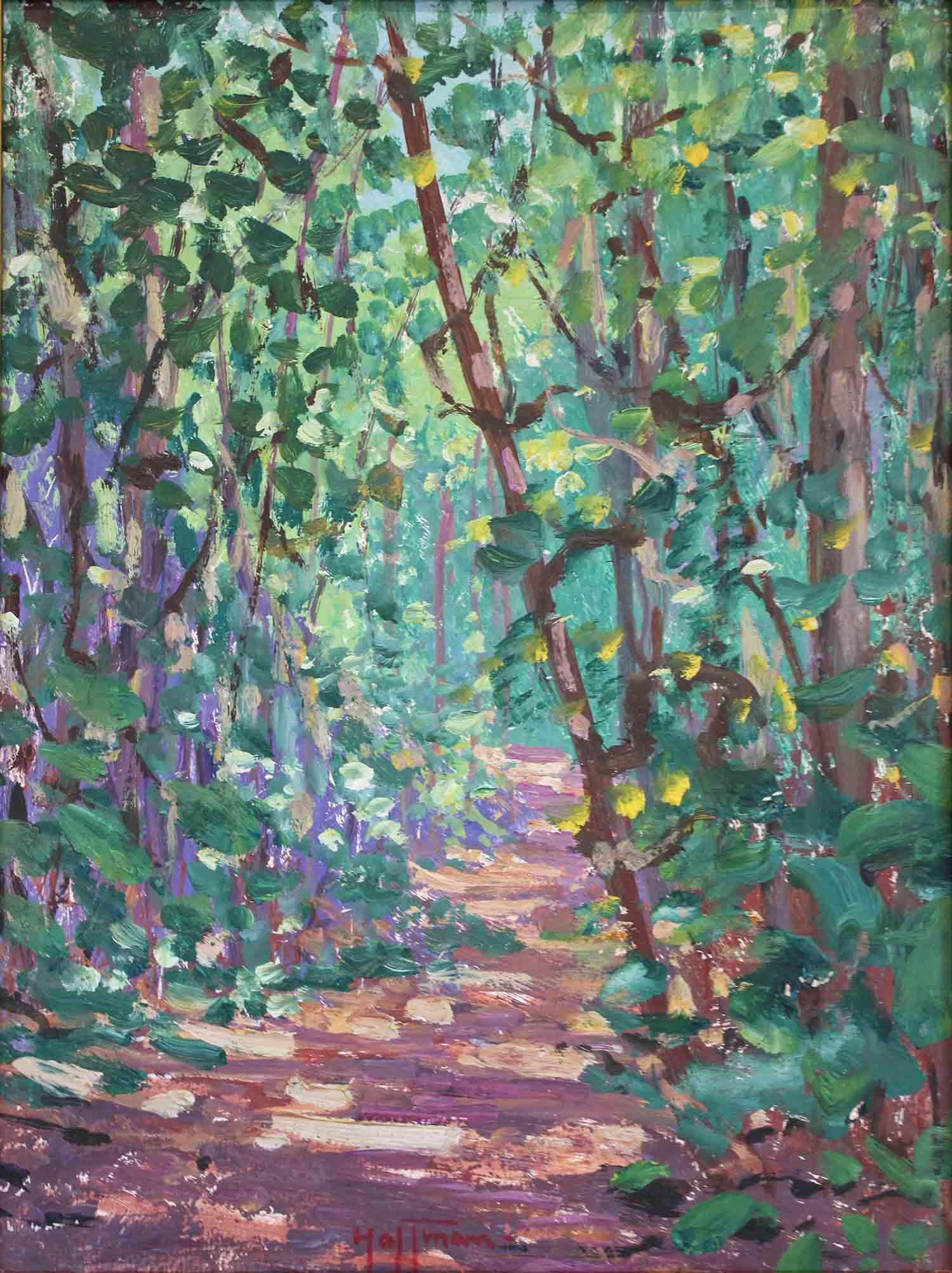 Impressionistisches Ölgemälde „A Trail in the Jungle – Kartabo, British Guiana“ – Painting von Harry Leslie Hoffman