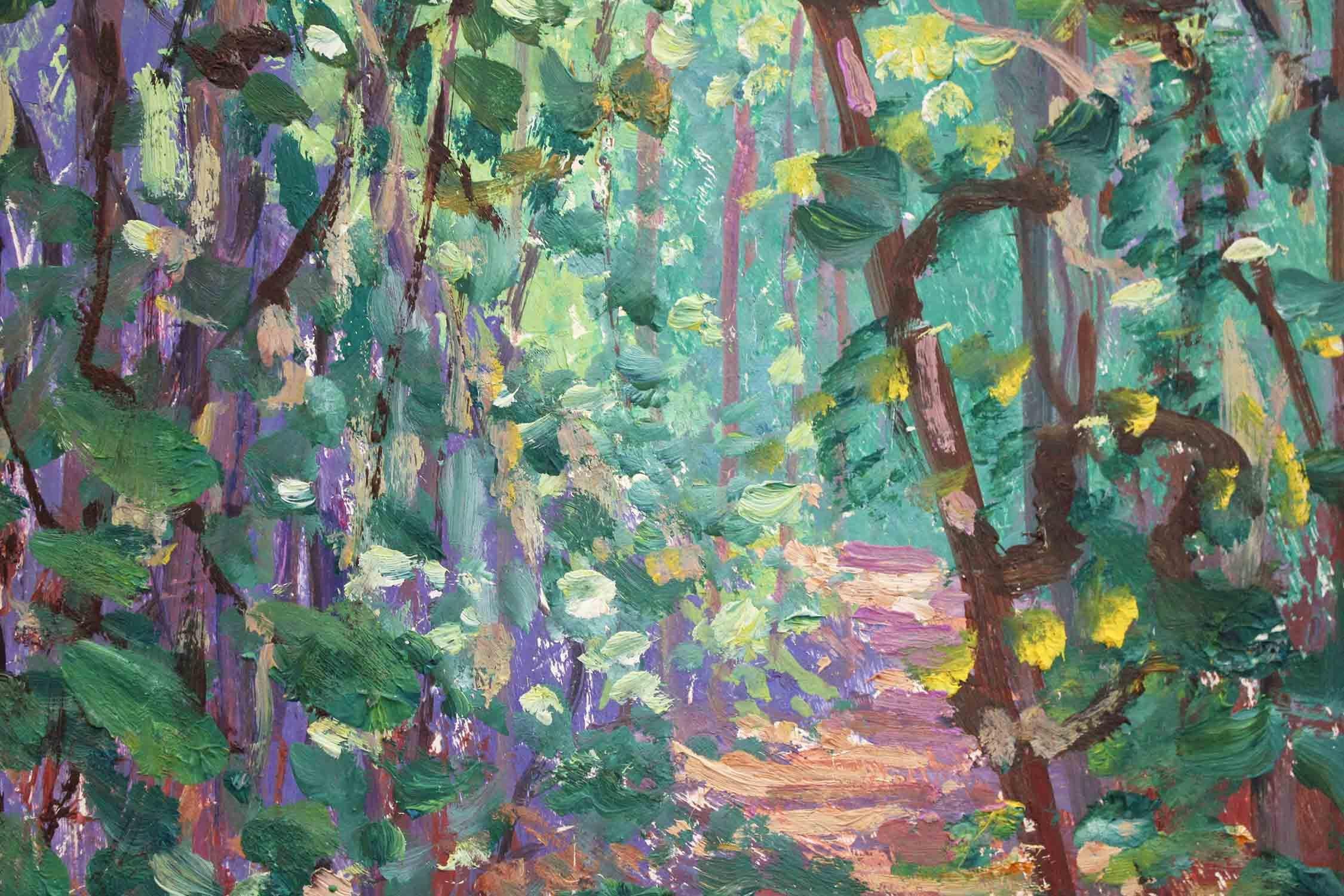 Impressionistisches Ölgemälde „A Trail in the Jungle – Kartabo, British Guiana“ (Impressionismus), Painting, von Harry Leslie Hoffman