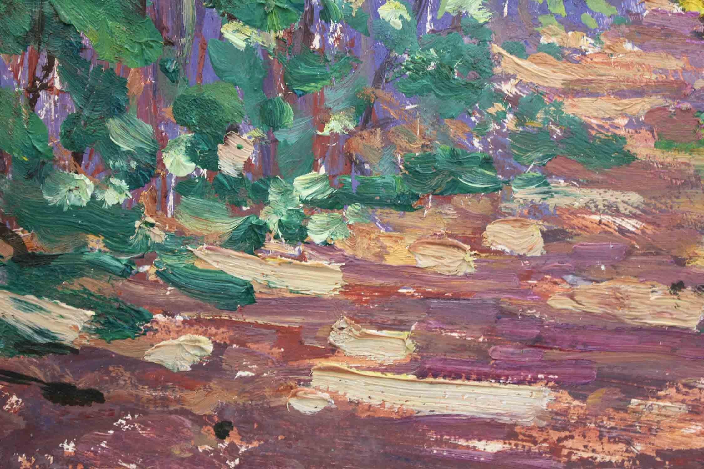 Hoffman est surtout connu pour ses paysages colorés et impressionnistes du 20e siècle. Ce tableau est une merveilleuse démonstration de ses peintures charismatiques avec une vue de 