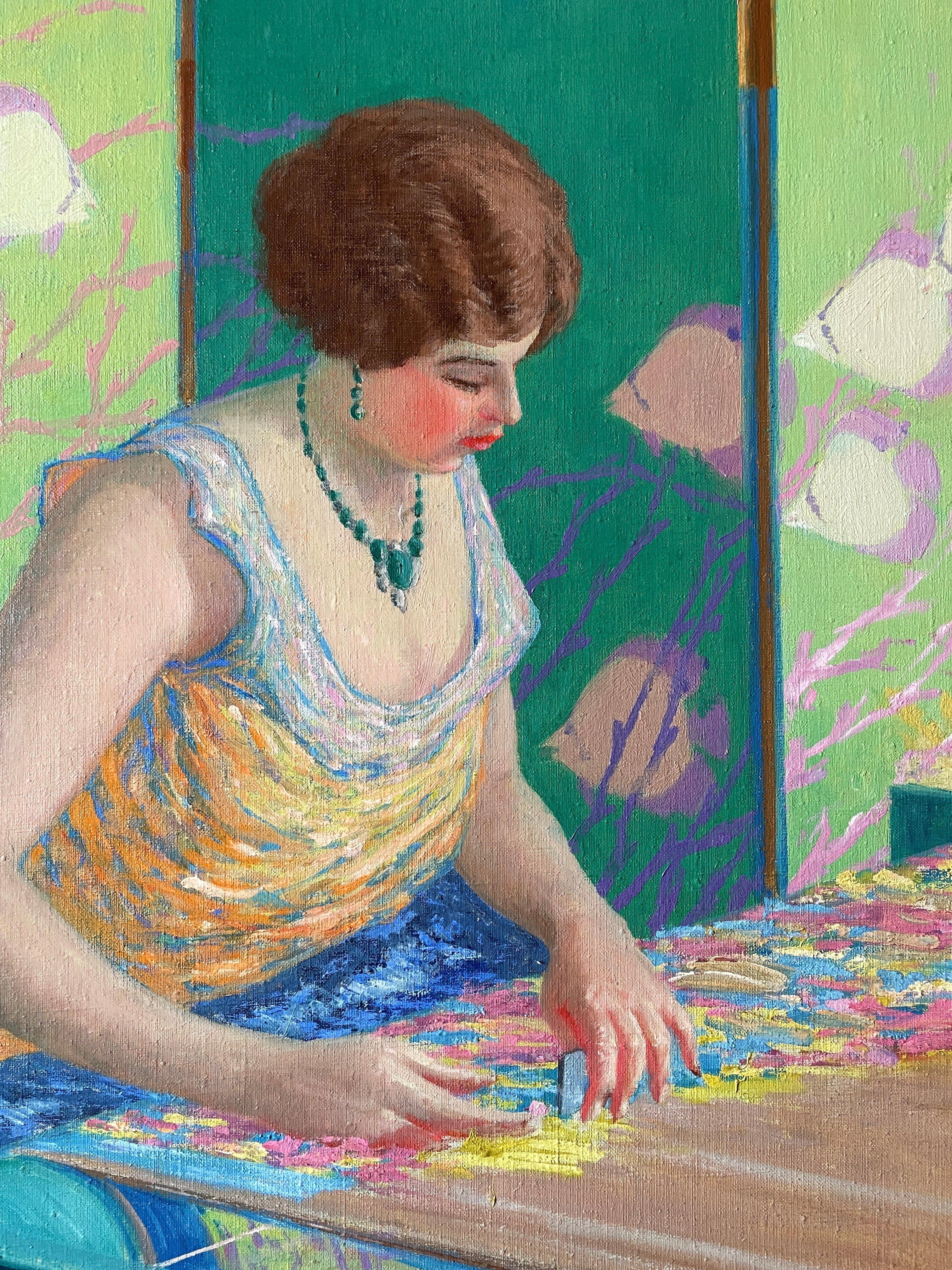 „The Artist's Wife at the Loom“, Harry Hoffman, Bright American Impressionism (Amerikanischer Impressionismus), Painting, von Harry Leslie Hoffman