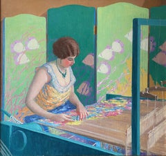 "The Artist's Wife at the Loom, " Harry Hoffman, Bright American Impressionism