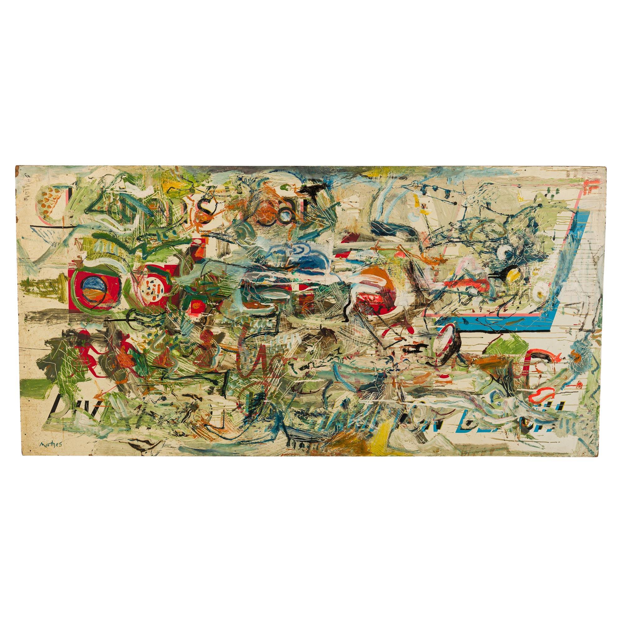 Harry Mathes, peinture abstraite américaine du milieu du siècle sur carton rigide