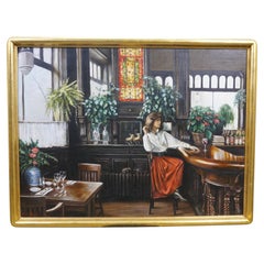 Harry McCormick "Boerum Hill Cafe" Brooklyn Inn Bar Oil Painting Gold Leaf 43"