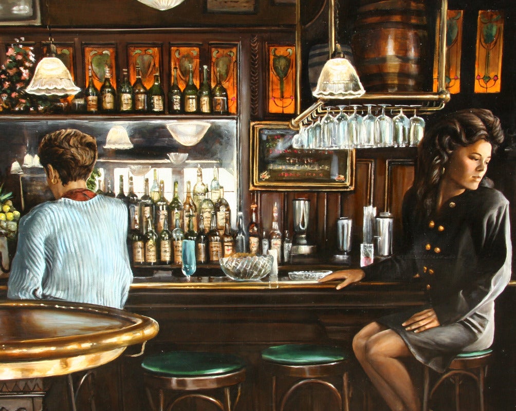 Downey's, peinture d'intérieur d'un restaurant par McCormick - Painting de Harry McCormick
