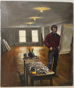 Harry McCormick  "L'atelier de l'artiste" Peinture à l'huile originale vers 1970