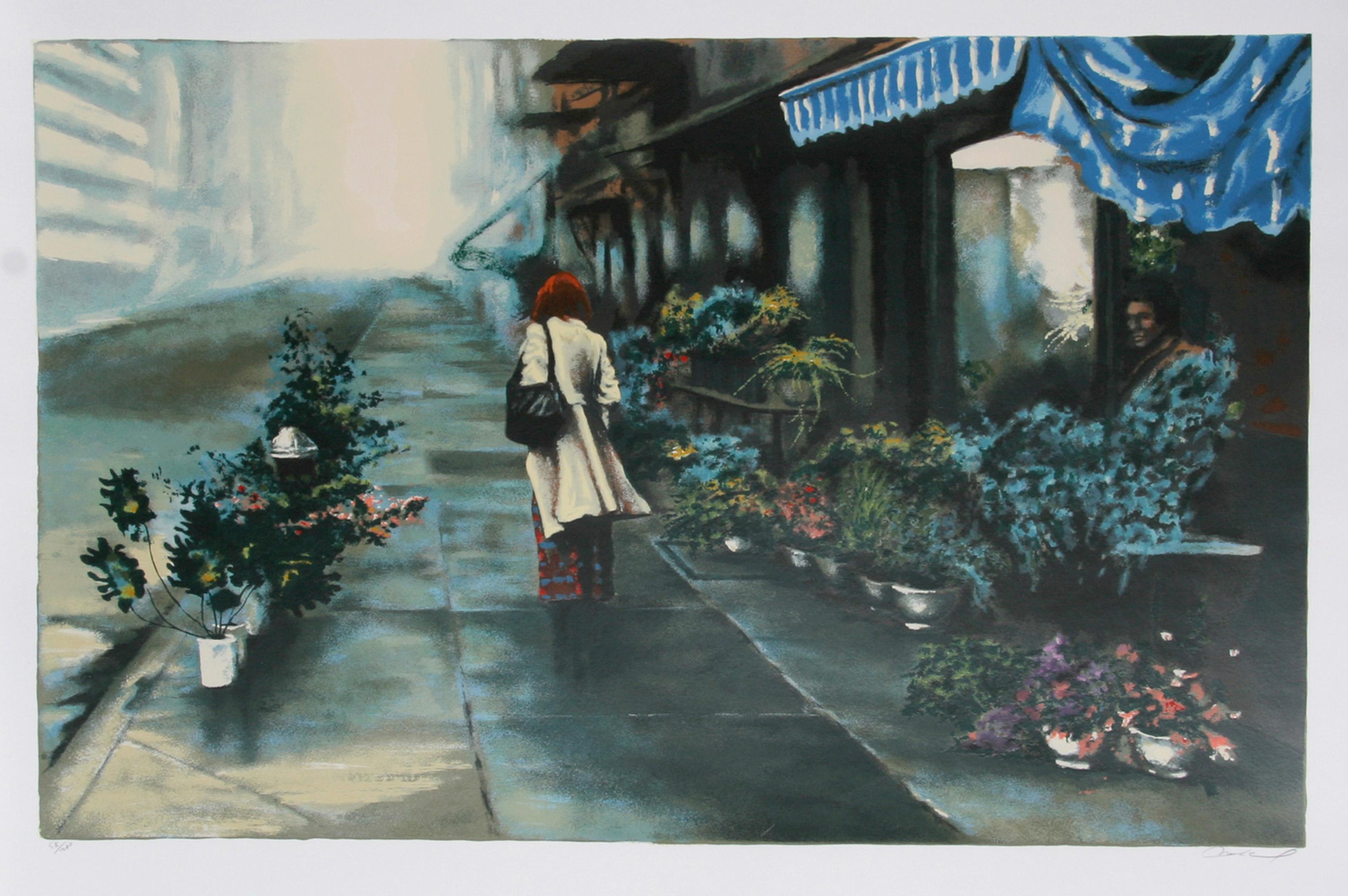 Harry McCormick, American (1942 - ) - Flower Market. Year: circa 1990, Medium: Serigraph, signed and numbered in pencil, Edition: 200, Size: 28 in. x 40 in. (71.12 cm x 101.6 cm)