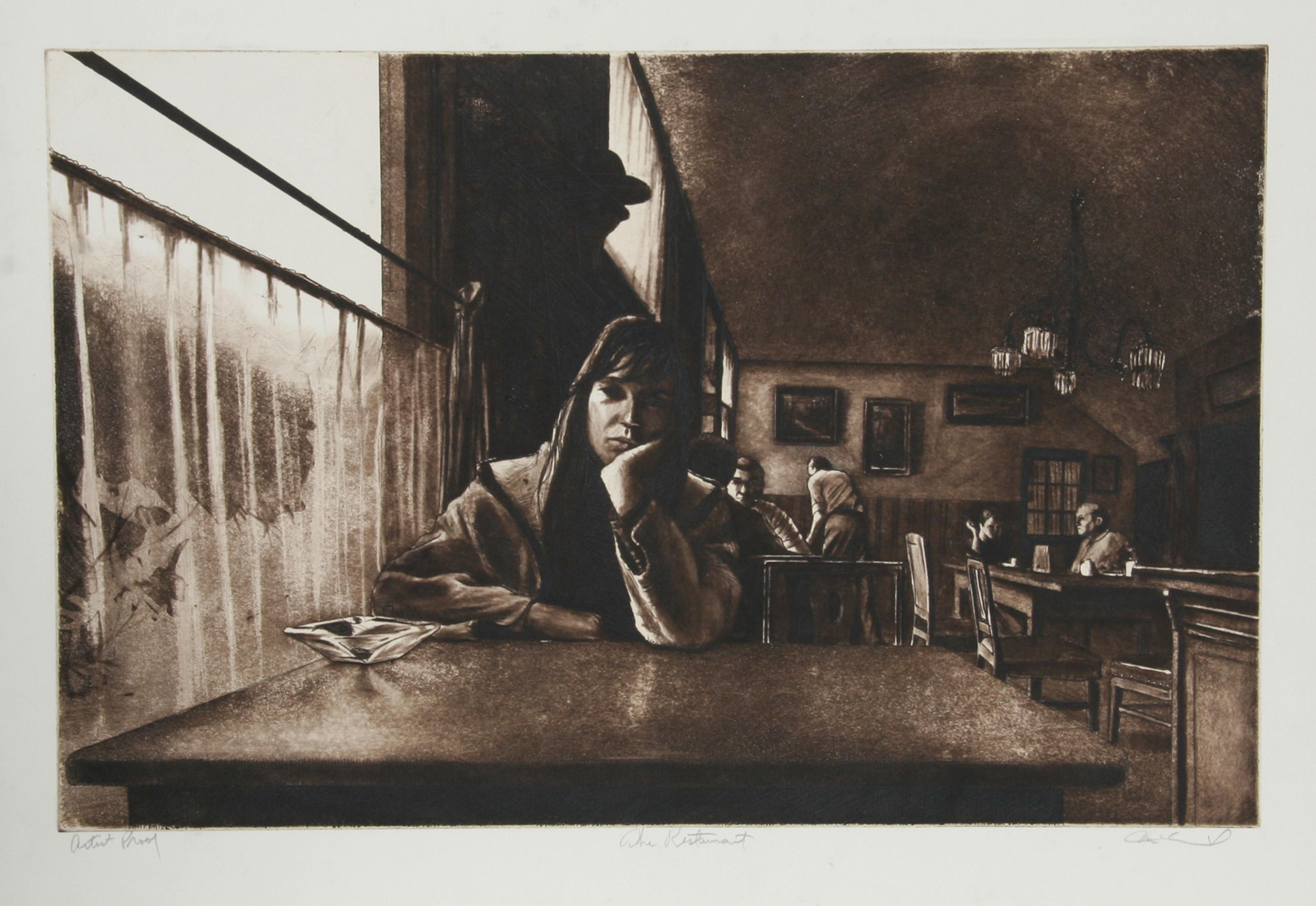 Harry McCormick, American (1942 - ) - The Restaurant. Medium: Aquatint Etching, Signed and numbered in pencil, Edition: 175, Size: 20 in. x 26 in. (50.8 cm x 66.04 cm)