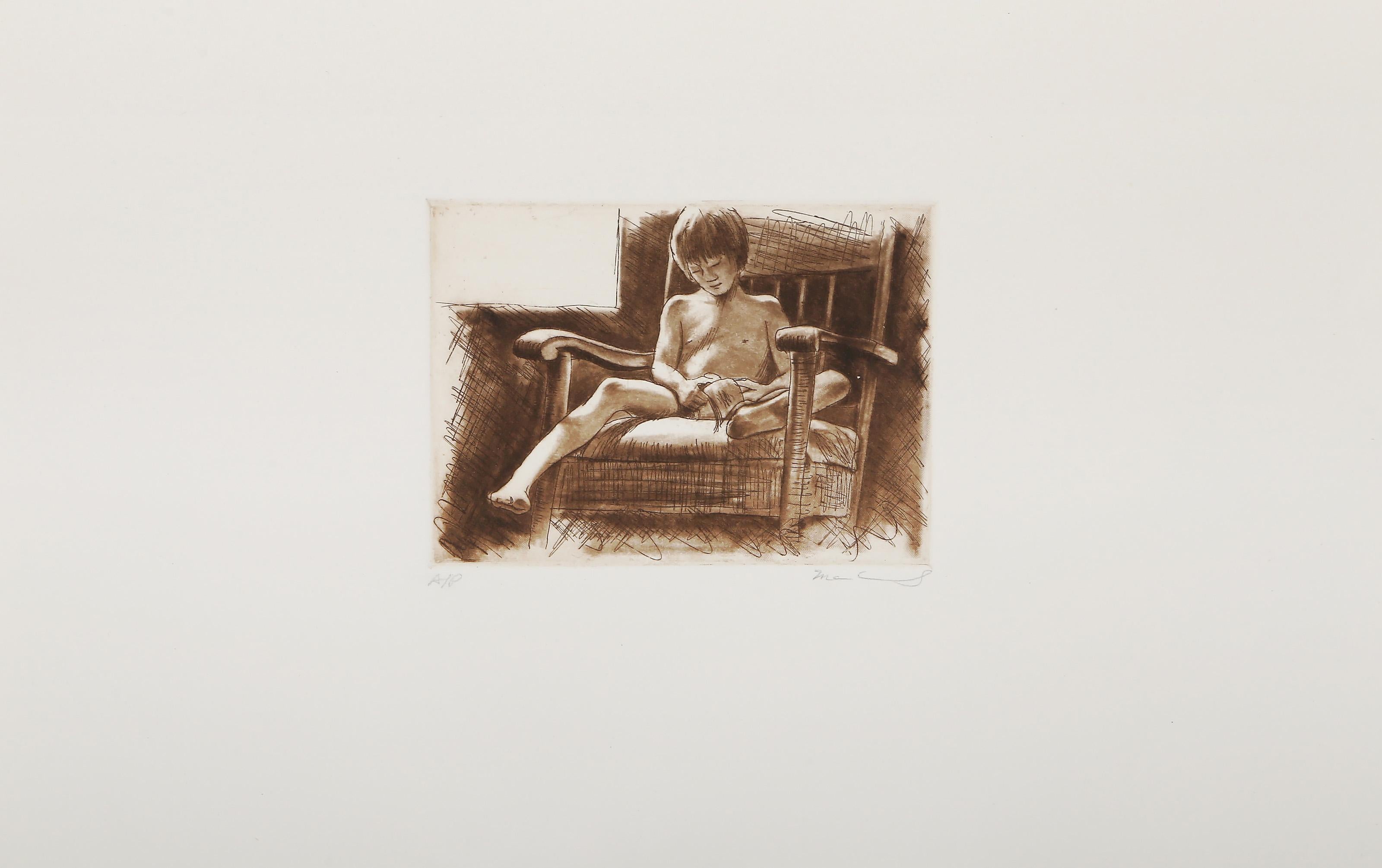 Junger Junge, fotorealistische Radierung und Aquatinta von Harry McCormick im Angebot 2