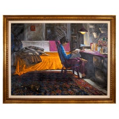 Harry McCormick Reading Signed Contemporary Realism Oil Painting Canvas Framed