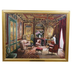 Harry McCormick "Red Interior" Victorian Palace Parlor Oil Painting Canvas 43"
