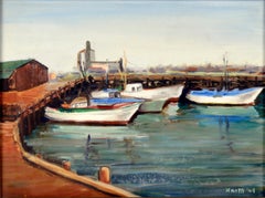 "Day of Rest" San Pedro Harbor Fishing Boats Oil on Linen 1948