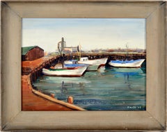 "Day of Rest" San Pedro Harbor Fishing Boats Oil on Linen 1948