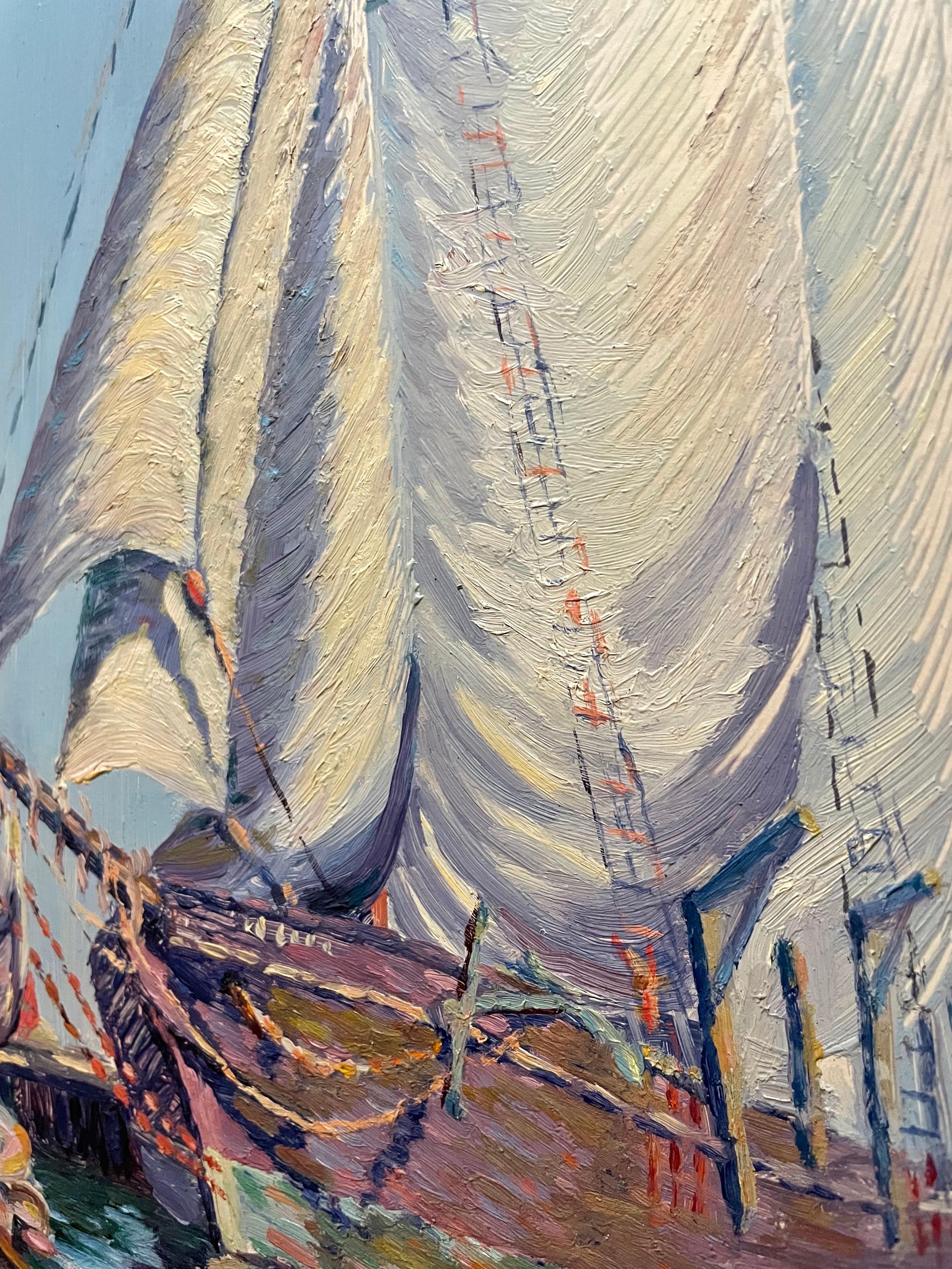 Amerikanisch-impressionistische Boote, Walfangsstipendiat, New Bedford, Massachusetts   (Grau), Landscape Painting, von Harry Neyland