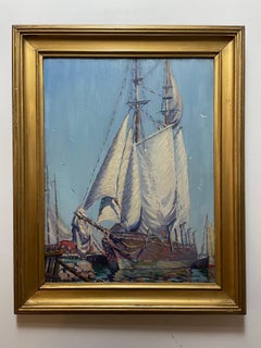 American Impressionist Boats Whaling Schooner New Bedford Massachusetts  
