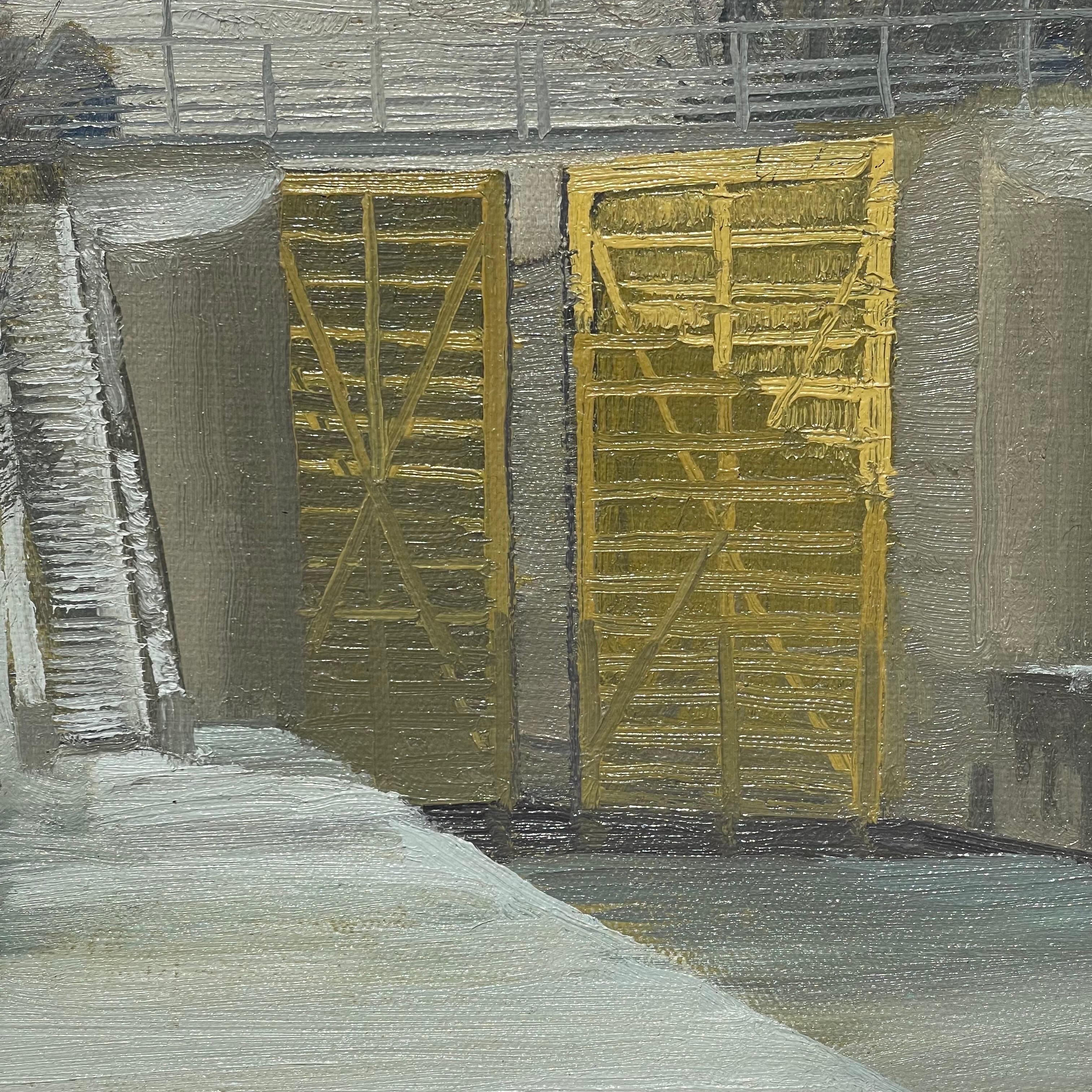 Charming winter scene of a partially shadowed river lock. Signed and dated lower left.

Sight: 13.5” x 8.5”
