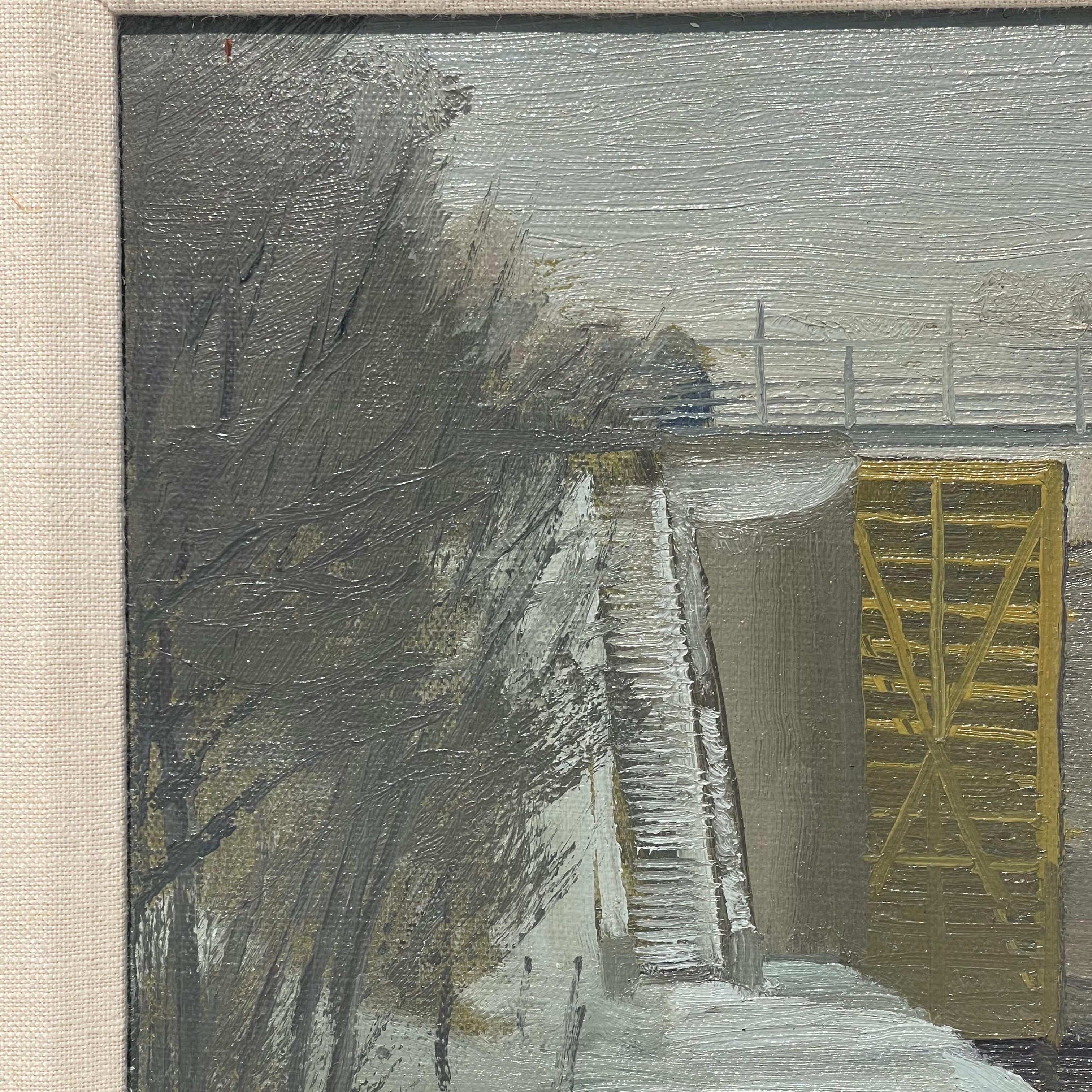 Harry Orlyk, b.1947, Landscape Oil Painting, River Locks, Dated 1986 In Good Condition For Sale In Jensen Beach, FL