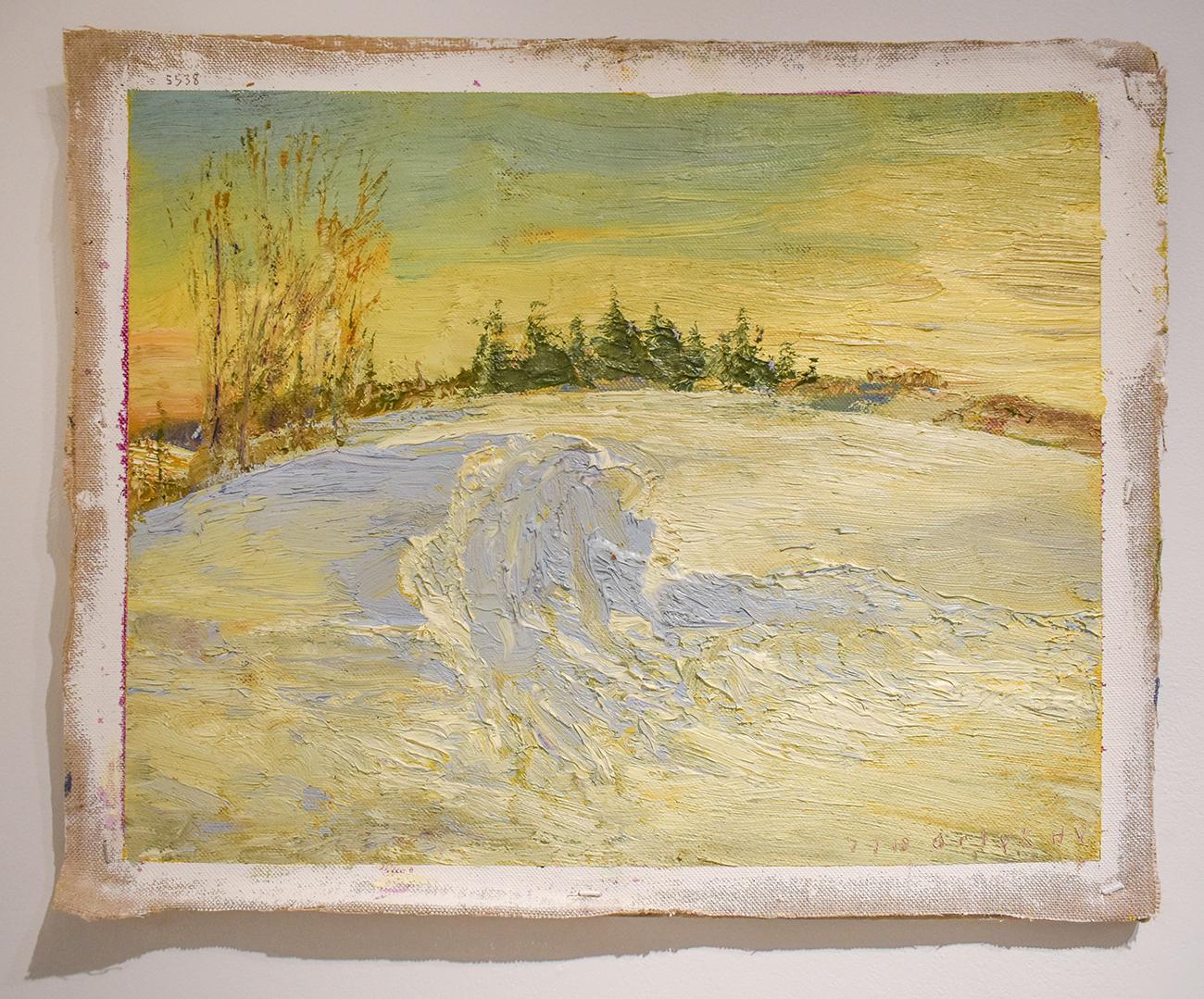 #5538 John Braymer's Road: Impressionist En Plein Air Winter Landscape on Linen - Painting by Harry Orlyk