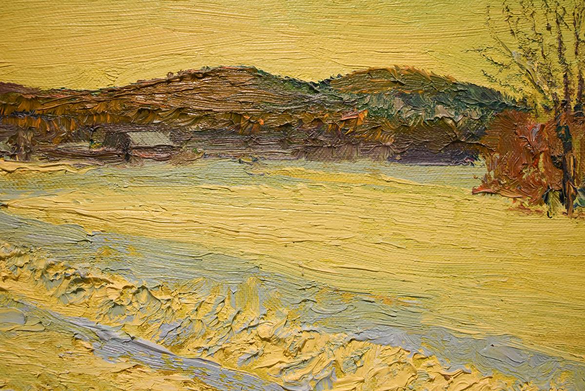 5540 Día de Año Nuevo: Pintura impresionista de paisaje al aire libre sobre lino - Landscape Painting Marrón de Harry Orlyk