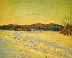5540 Día de Año Nuevo: Pintura impresionista de paisaje al aire libre sobre lino