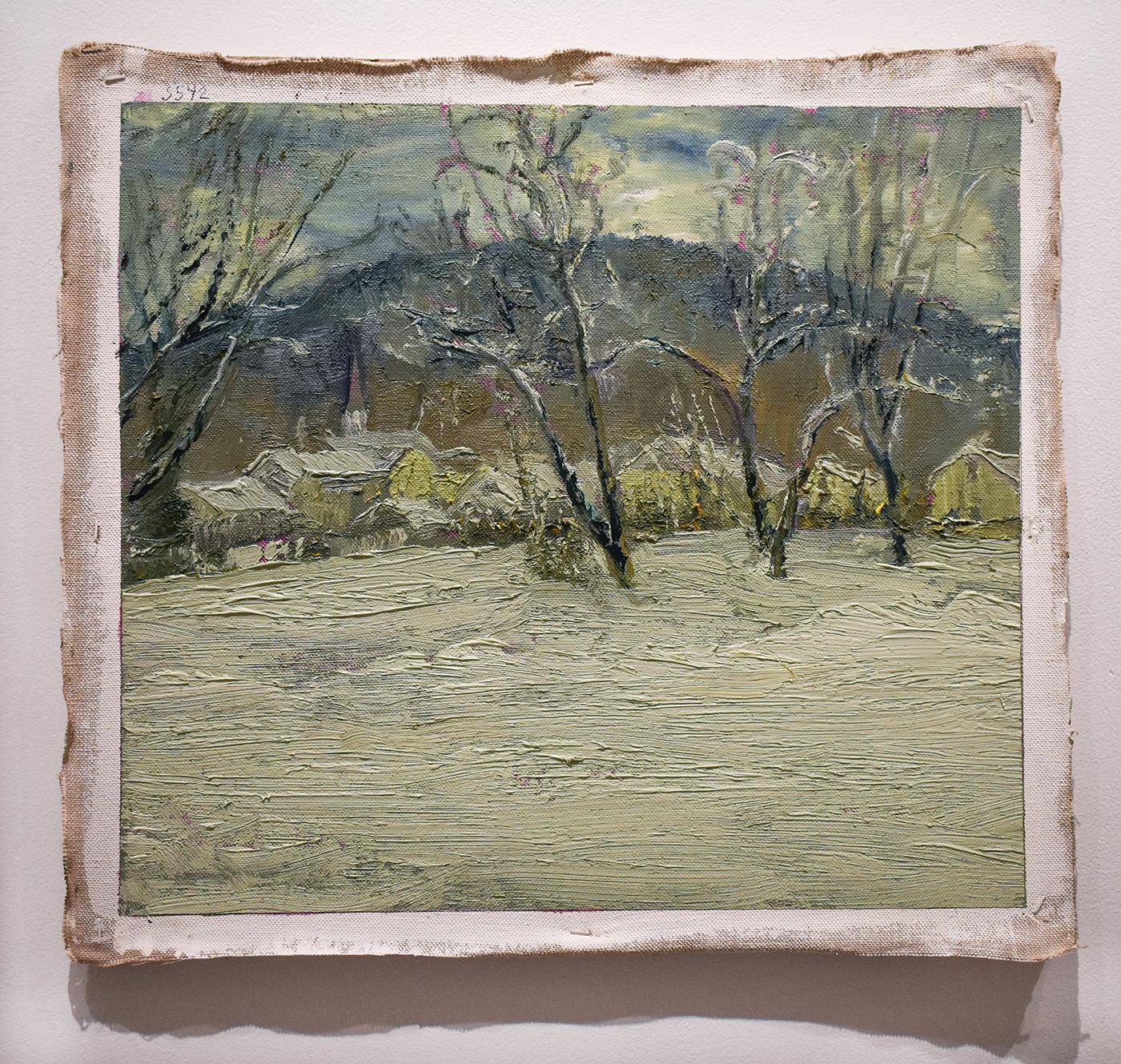 5542 West Hebron (West Hebron)  Peinture impressionniste de paysage d'hiver en plein air sur lin, style impressionniste - Impressionnisme Painting par Harry Orlyk