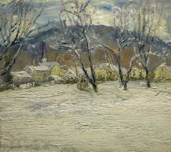 5542 West Hebron:  Pittura impressionista En Plein Air di un paesaggio invernale su lino