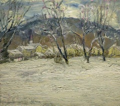 5542 West Hebron:  Impressionist En Plein Air Winter Landscape Painting on Linen