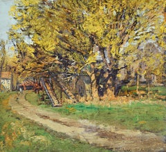 #5716 Elevators and Trees: Impressionist En Plein Air Barn Landscape on Linen