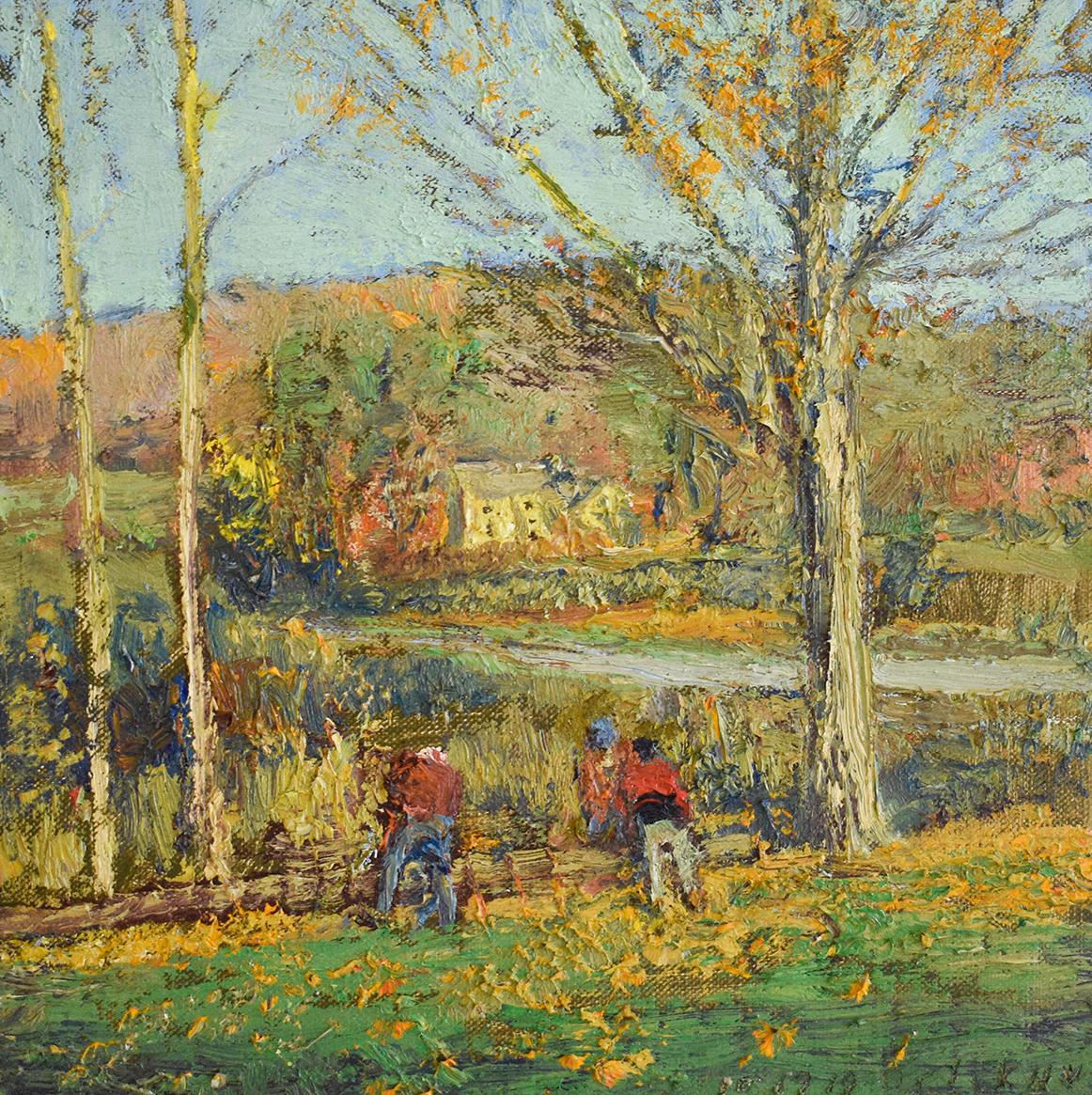 Harry Orlyk Landscape Painting - #5717 Wood Cutters: Impressionist En Plein Air Autumn Landscape Oil on Linen
