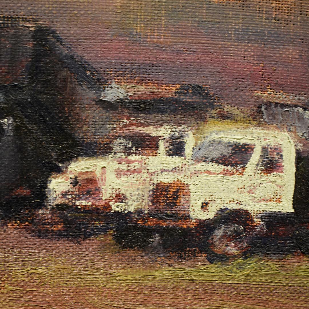 #5787 Trucks in Chambers' Valley: Impressionist En Plein Air Landscape at Sunset 1