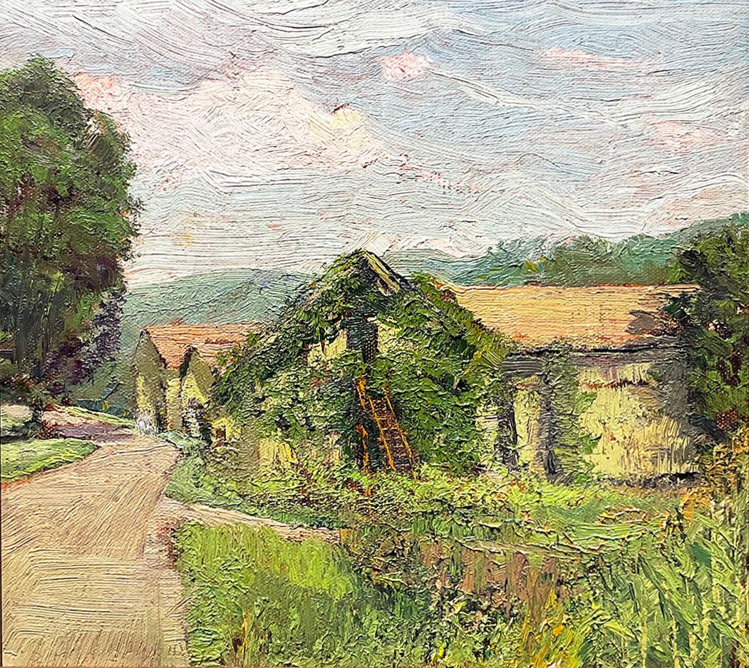 Overgrown Barn: Impressionist En Plein Air Landscape Painting of a Country Farm