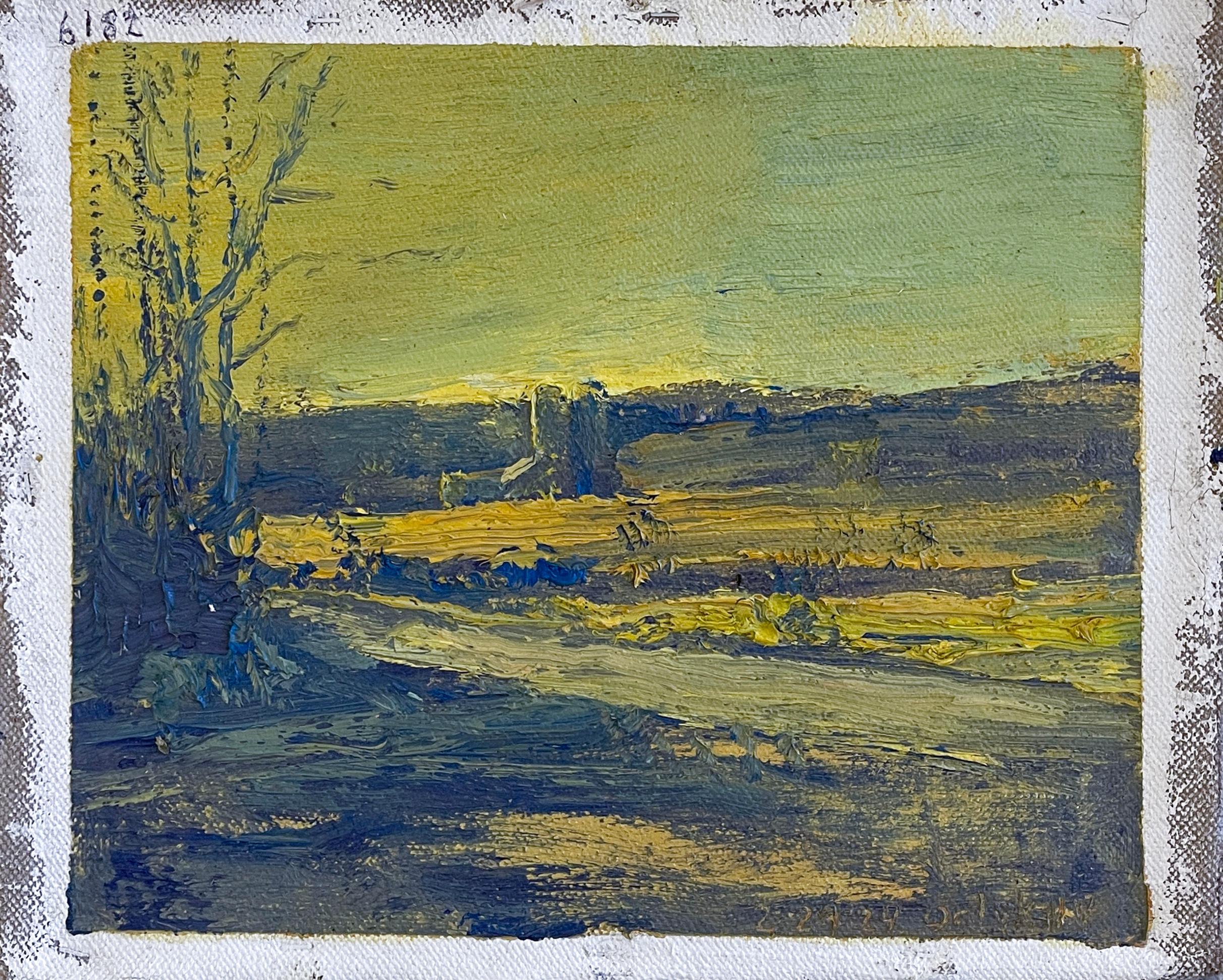 Riley Hill Road (Paisaje impresionista al aire libre de una granja) - Painting de Harry Orlyk