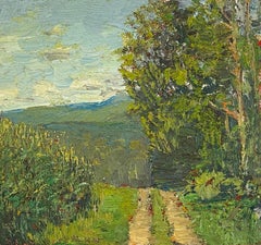 Attraverso le terre protette (pittura a olio di paesaggio impressionista di una strada di campagna)