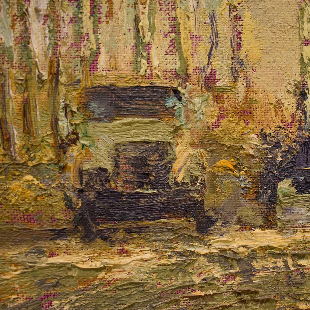 Together Again: Impressionist En Plein Air Landscape Painting of Truck & Tractor 1