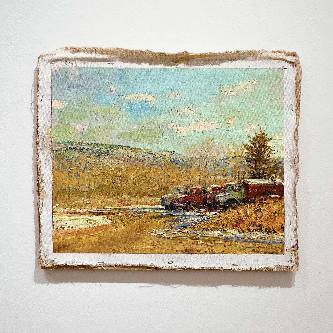 A. Winter: Pittura paesaggistica impressionista en plein air di camion in una fattoria - Painting Impressionismo di Harry Orlyk