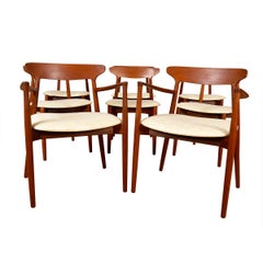 Harry Ostergaard Set of 8 (2 Arm + 6 Side) Danish Teak Dining Chairs for Randers