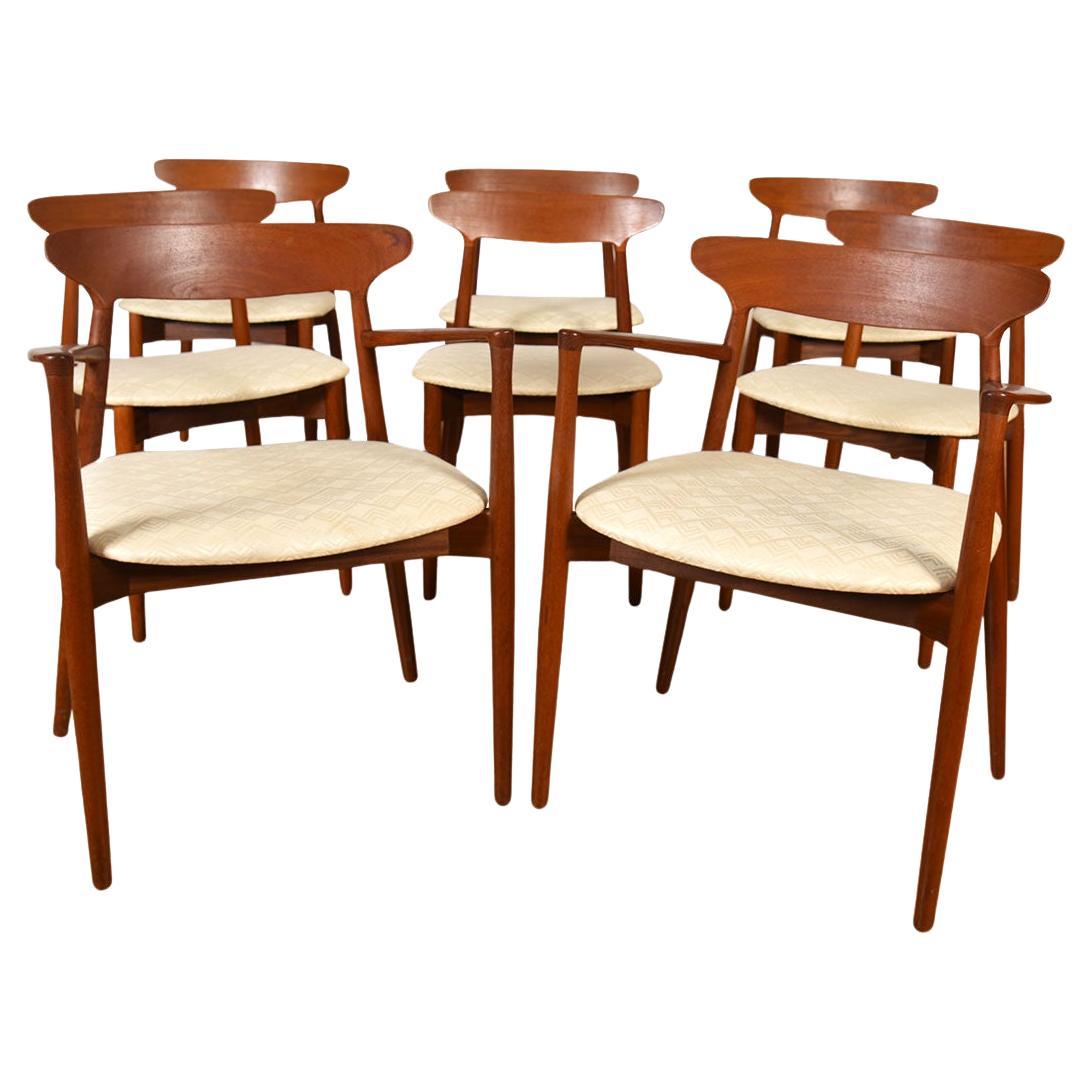 Harry Ostergaard Set of 8 (2 Arm + 6 Side) Danish Teak Dining Chairs for Randers For Sale