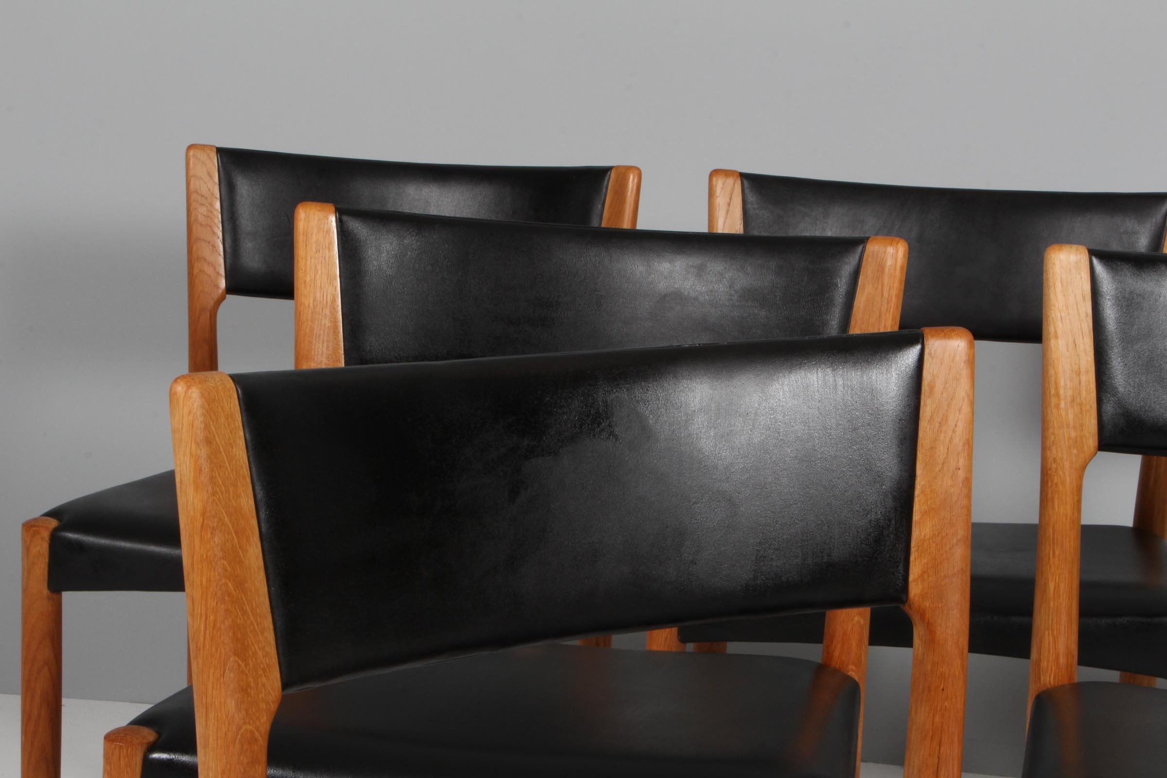 Scandinavian Modern Harry Ostergaard, Set of Dining Chairs, oak and leather